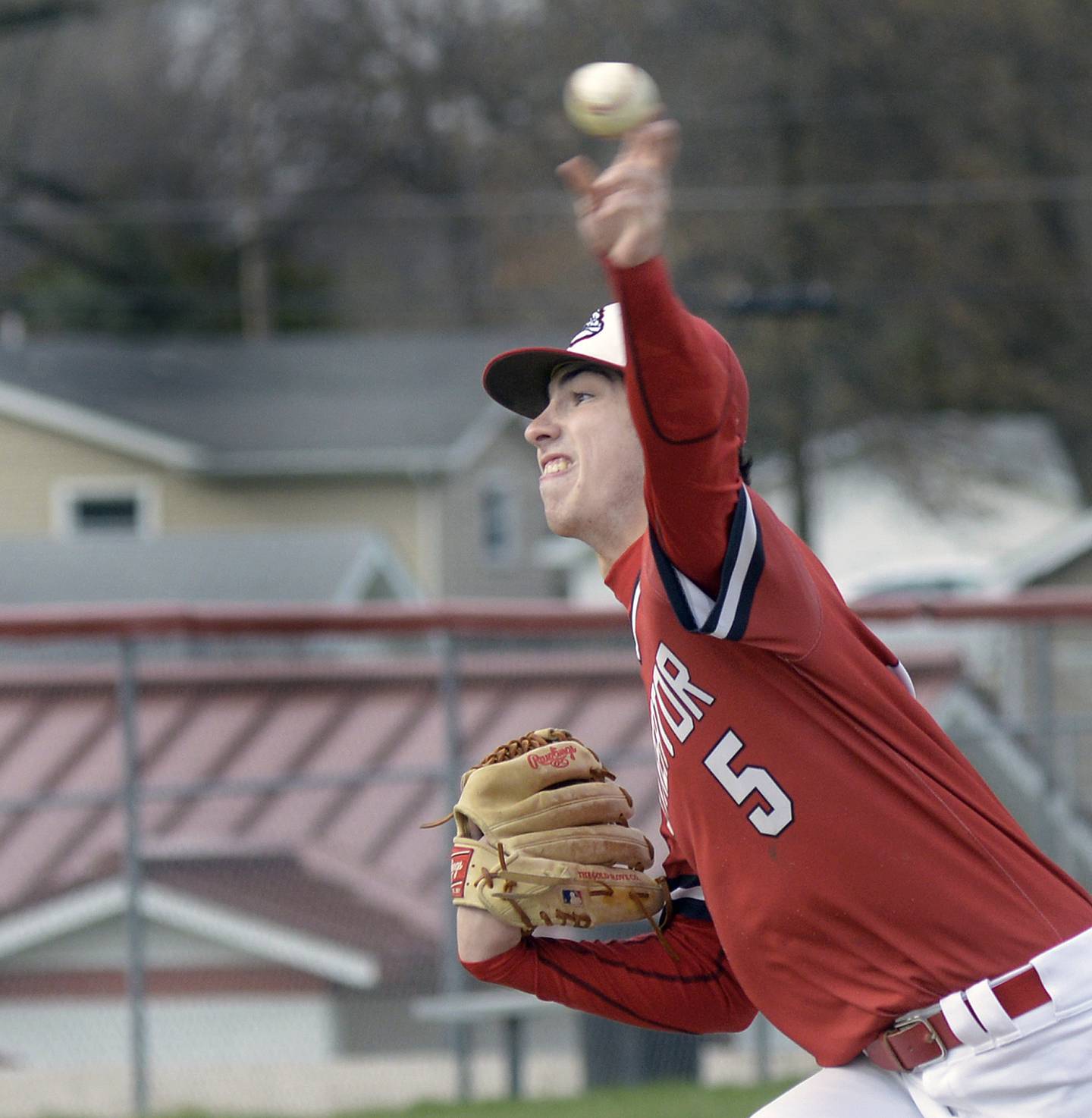 Streator starting pitcher Colin Byers lets go with a pitch against Ottawa Thursday at Streator.