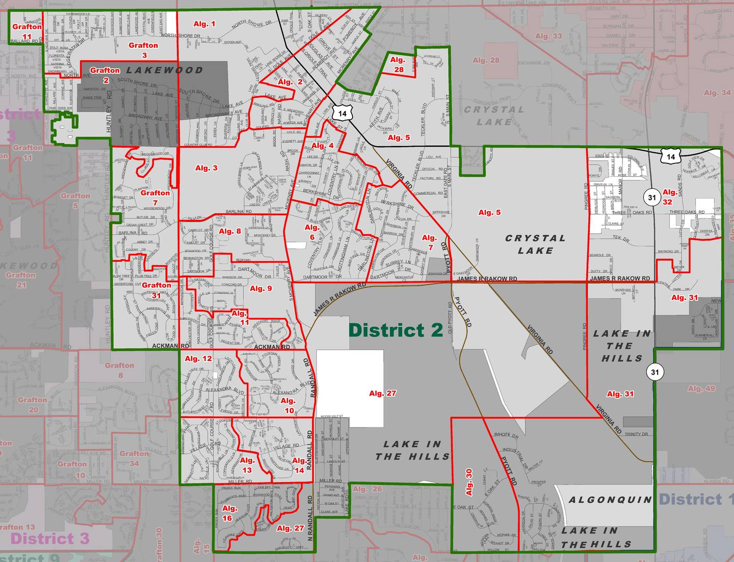 The newly redrawn McHenry County Board District 2 includes parts of Crystal Lake, Lakewood and Lake in the Hills.