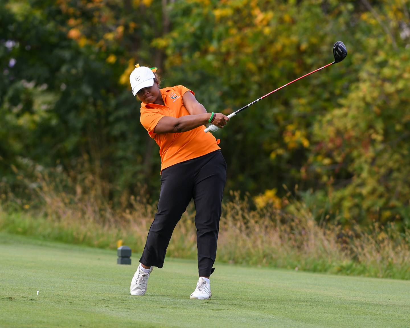Taylor Miller Plainfield East tees off during the Southwest Prairie conference meet on Wednesday Sept. 24, 2025, held at Blackberry Oaks Golf course in Bristal.