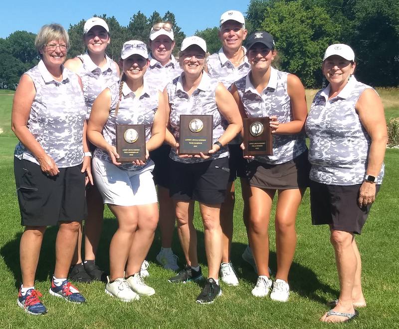Member of the Kishwaukee team pose after winning the 99th Women's Lincoln Highway Tournament on Saturday, July 9, 2022, at Deer Valley Golf Club in Deer Grove.