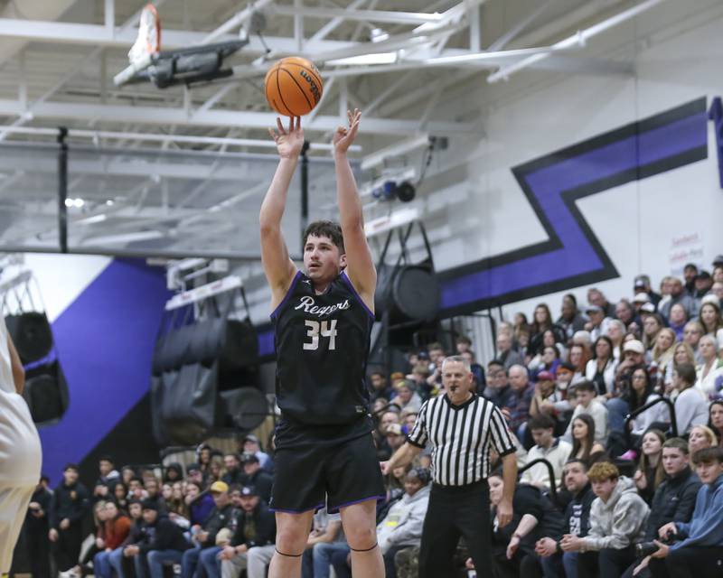 Plano's Kevin Martinez (34) shoots a jumper during their Plano Christmas Classic semi-final basketball game between Yorkville Christian at Plano Monday, Dec 29, 2025 in Plano.