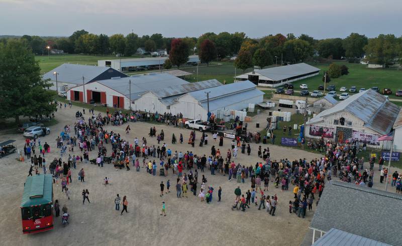 A large crowd watches the Hocus Pocus Hags perform during the Monster Mash Balloon Bash on Saturday, Oct. 12, 2024 at the Bureau County Fairgrounds in Princeton.