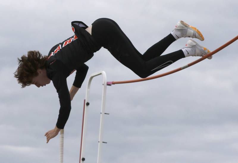 DeKalb’s Jackson Pfaff competes in the pole vault during the Huntley IHSA Class 3A Boys Sectional Track and Field Meet on Thursday, May 22, 2025, at Huntley High School.