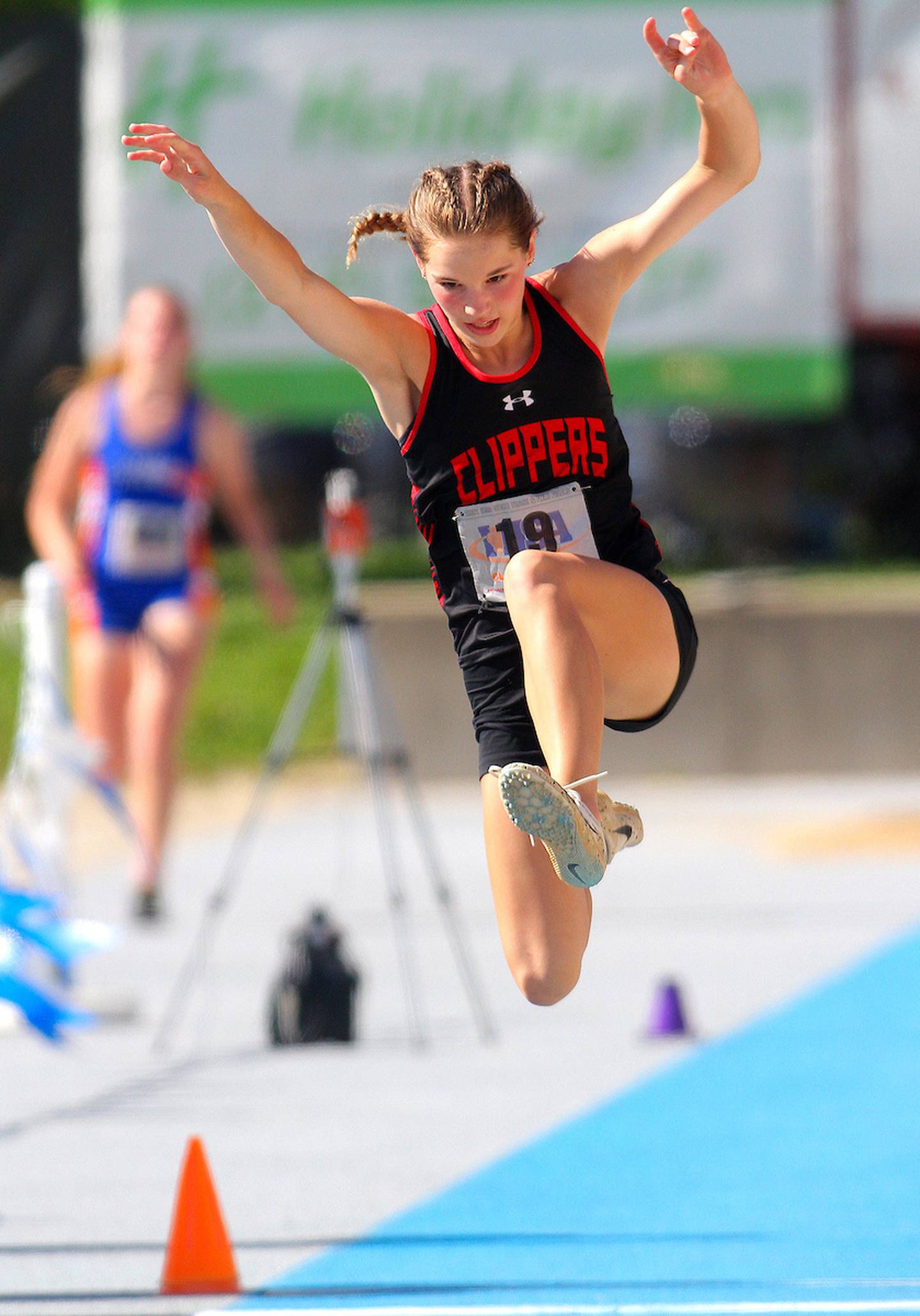 June 10, 2021 - Charleston, Illinois - Amboy's Elly Jones leaps through the air during the Class 1A Triple Jump at the Illinois High School Association Track & Field State Finals.  (Photo: PhotoNews Media/Clark Brooks)