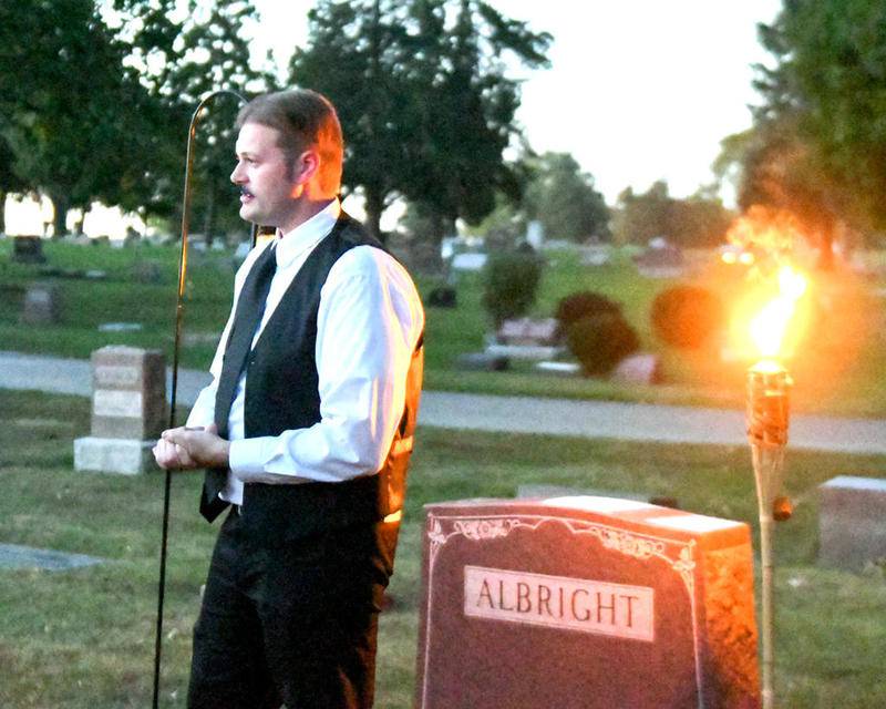 Jerad Chipman speaks about August Albright during the Montgomery Historic Preservation Commission's Annual Cemetery Walk in Riverside Cemetery in Montgomery last October.