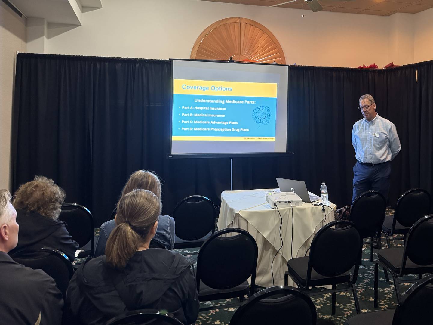 Jeff Remlinger, an Inusrance Specialist from Remlinger Financial Group, explains the ins and outs of Medicare to a group at the Grundy County Health Department's 3rd annual Senior Expo on Wednesday, May 21, 2025.