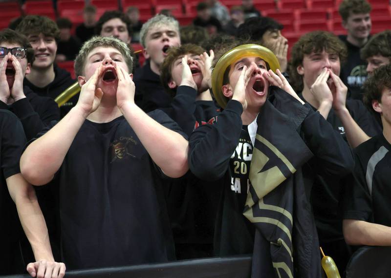 Sycamore fans cheer on their team against DeKalb Friday, Jan. 30, 2026, during the FNBO Challenge at the Convocation Center at Northern Illinois University in DeKalb.