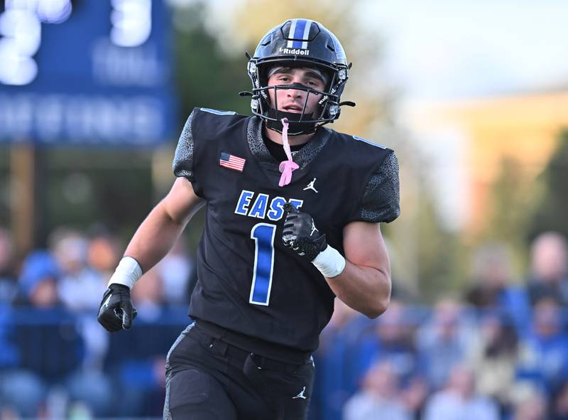 Lincoln Way East's Blaise LaVista (1) in action during the non-conference game against Kankakee on Friday, Sept. 05, 2025, at Frankfort.