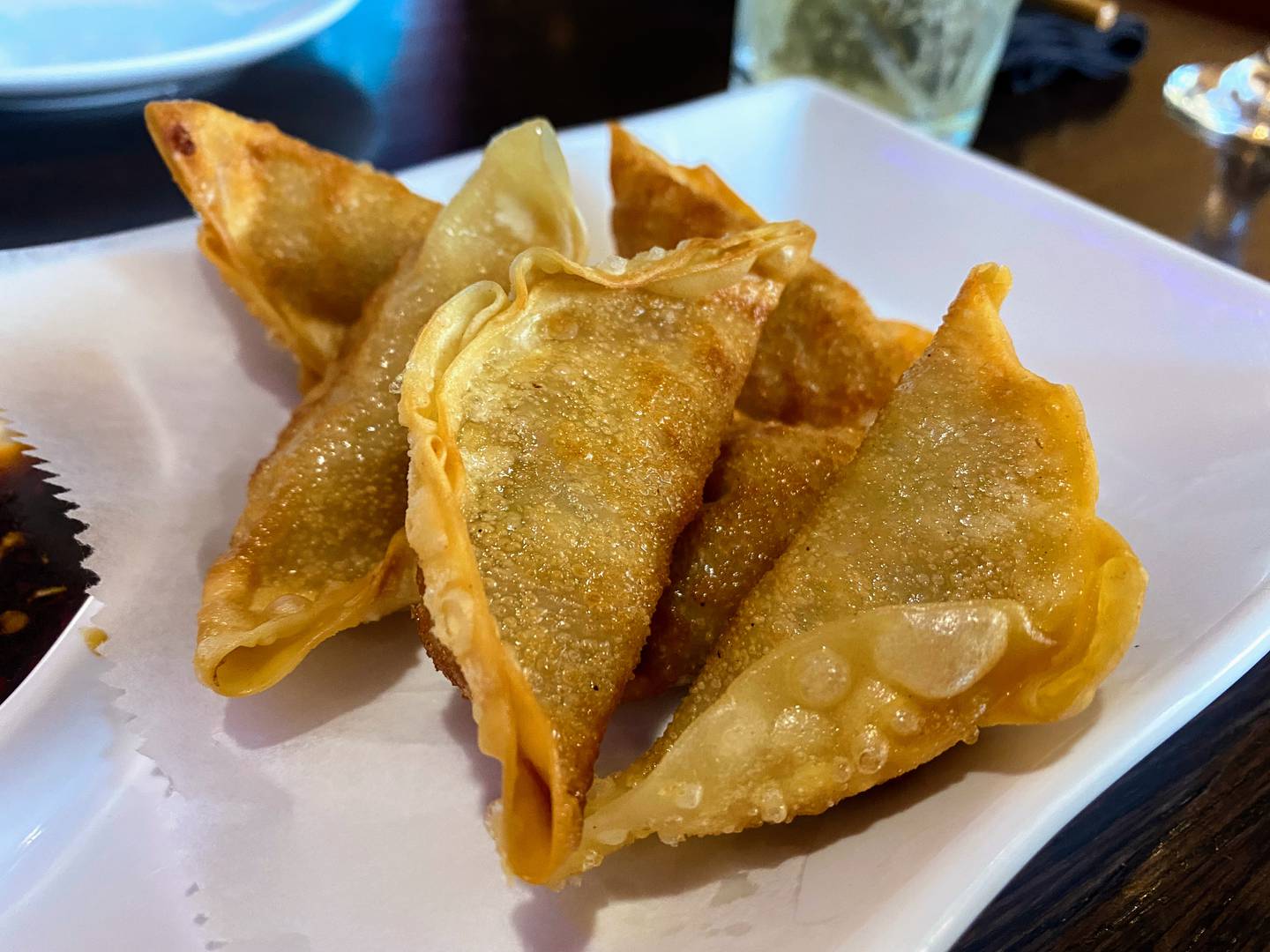 As one of our appetizers, we selected the vegetable dumplings, fried instead of steamed, at Yummy Asian Bistro.