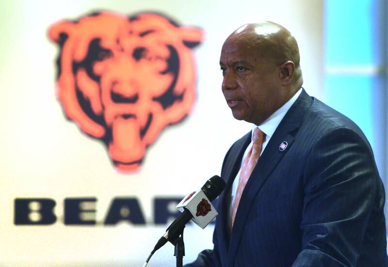 Chicago Bear's president Kevin Warren talks during the girls flag football press conference at the Halas Hall on Wednesday, Feb. 14, 2024 in Lake Forest.