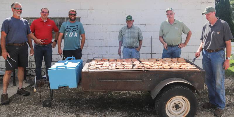 (Left to right); Mike Pfeiffer, Bob Foerder, Tyler Pfeiffer, Ray Henkel, Brent Scholl, and Chris Grossman of the Lee County Pork Producers, who were named as the 2022 Friends of the Fair. Not pictured are 2022 Friends of the Fair Tracey and Toni Montgomery.