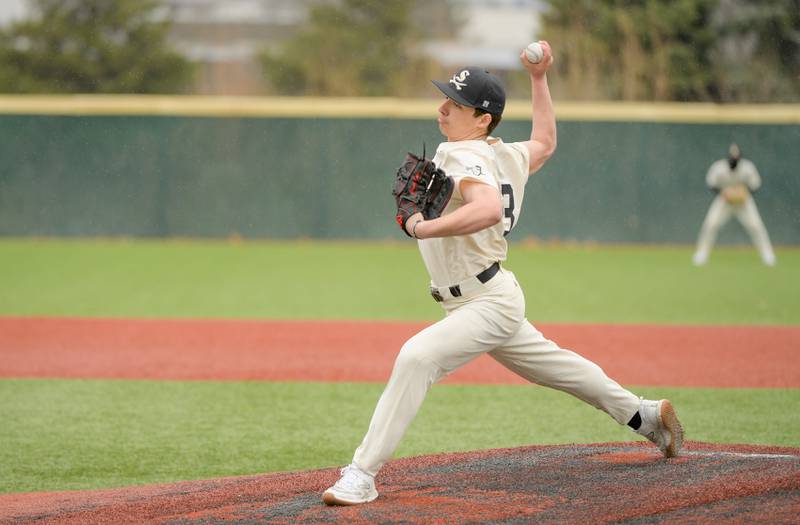 Streamwood's Charlie Cole (23) pitches against Marengo during a game on Monday, March 25, 2024 in Carol Stream.