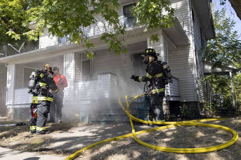 Firefighters train Tuesday, Sept. 23, 2025, in Dixon. The training is part of an ongoing effort to standardize leadership and improve emergency response.