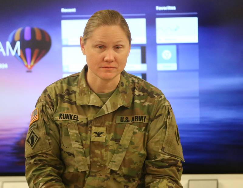 U.S. Army Colonel Jodie Kunkel speaks to students in Mrs. Erika Echeverria class at Northview School on Monday, March 4, 2024 in Peru.