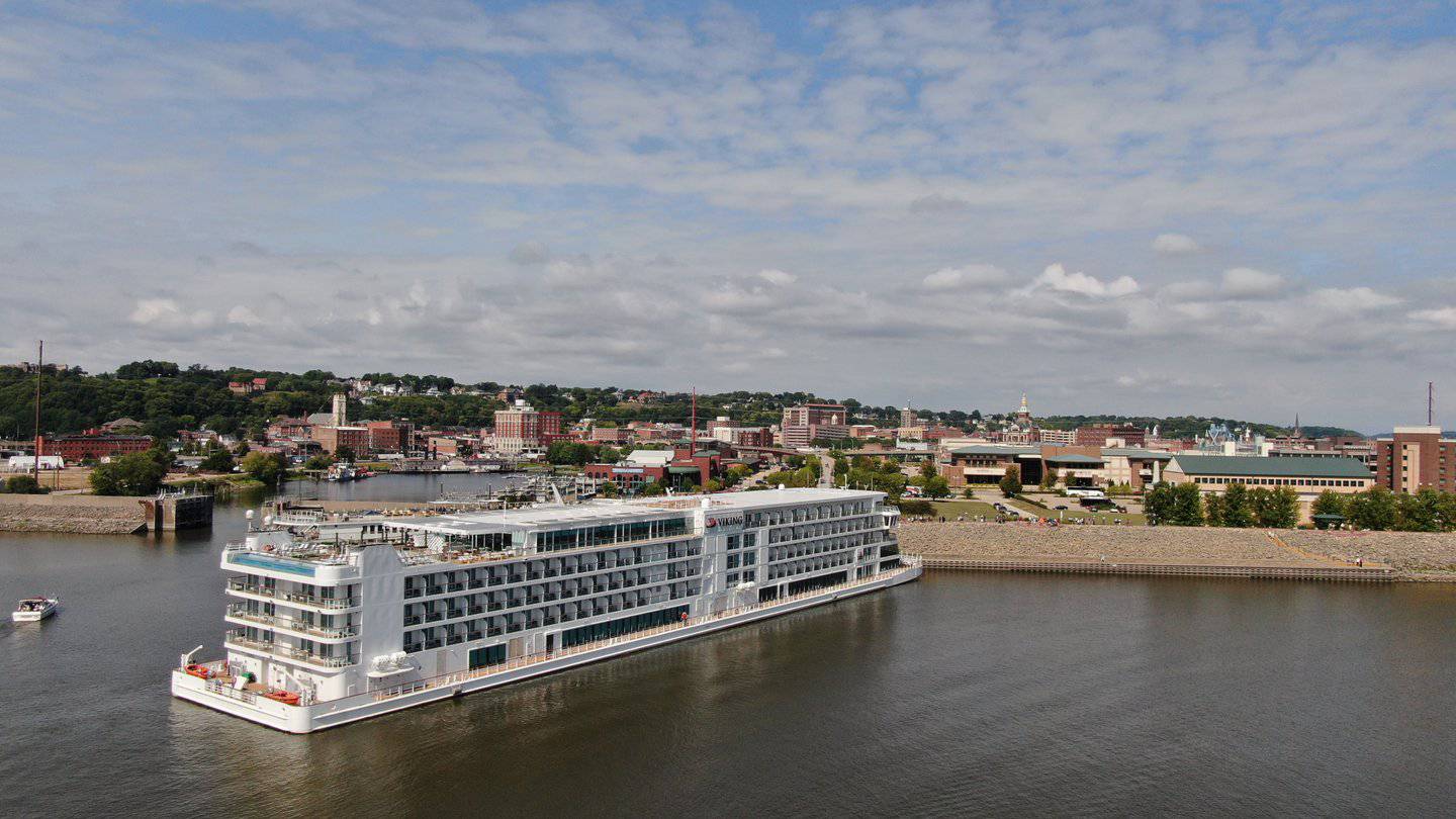 Viking Cruise ship along the Mississippi River in Dubuque, Iowa.