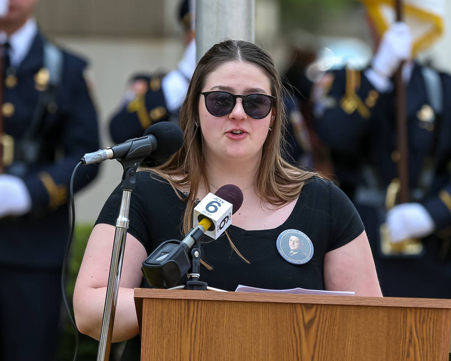 Fallen Sheriff Deputy Michael John Queeney's step daughter Johanna Ebert speaks at the annual memorial service for fallen police officers. May 18, 2023.