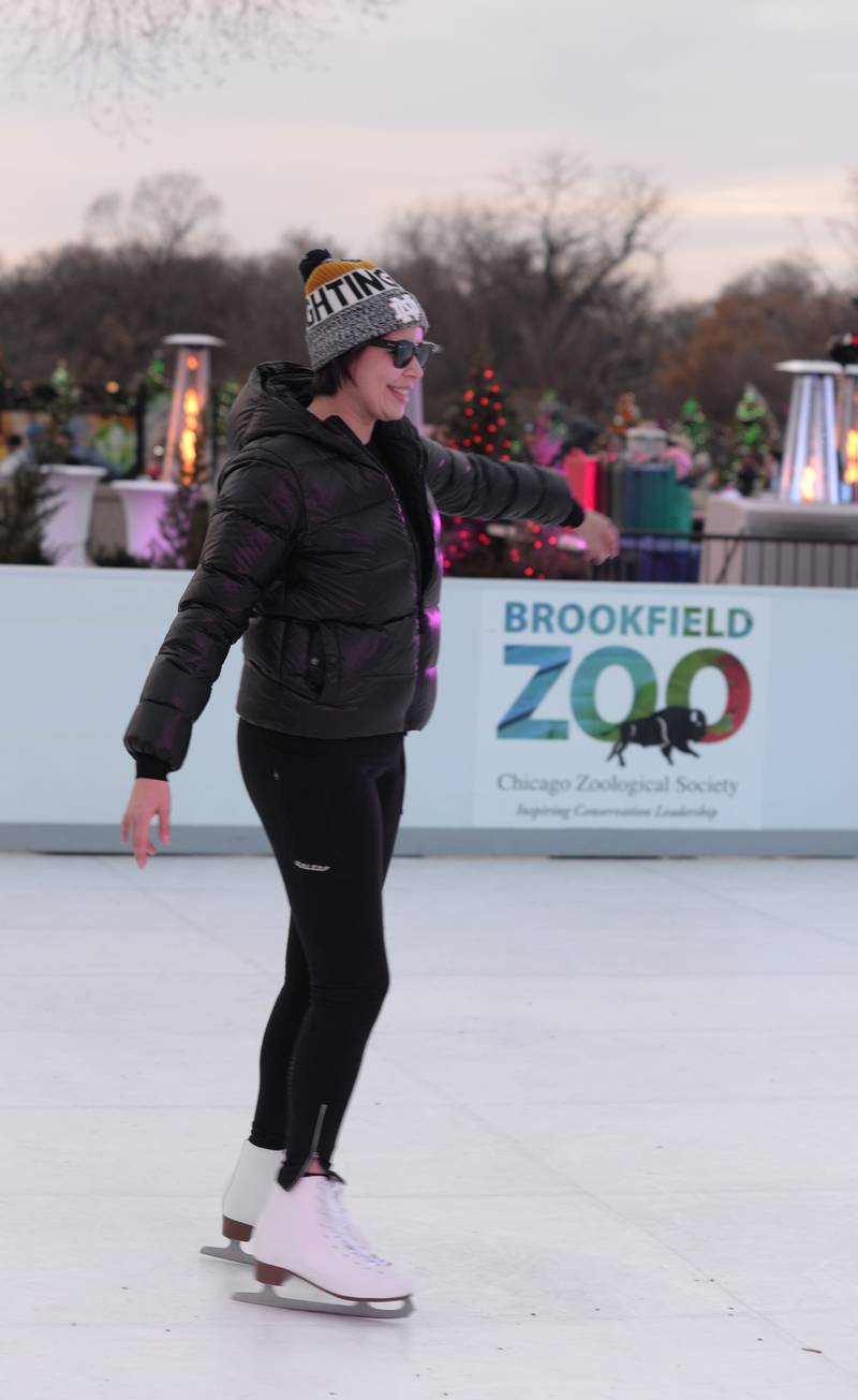 Natalie Barraza of Oak Park tests her ice skating skills during the Holiday event held at Brookfield Zoo Saturday Nov 26, 2022.