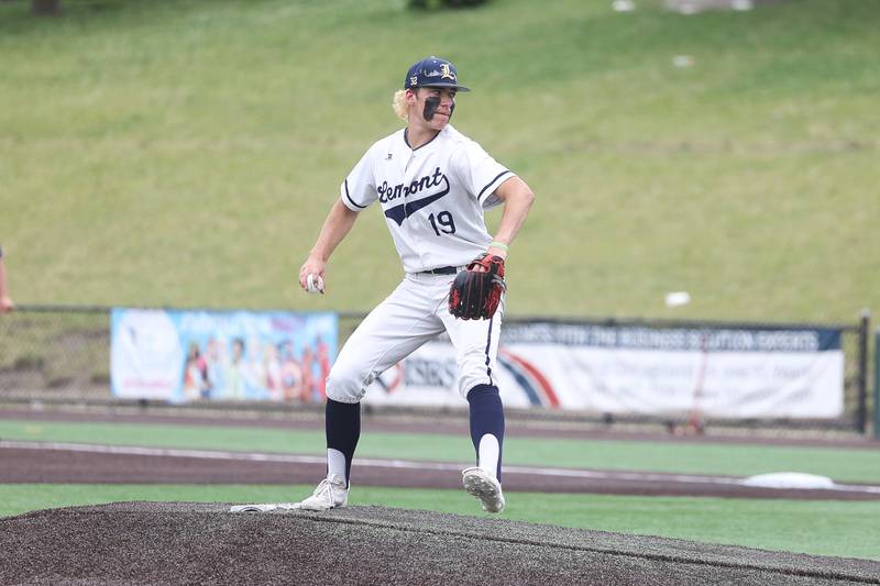 Lemont’s Jacob Parr delivers a pitch against Crystal Lake Central in the IHSA Class 3A Championship game on Saturday June 8, 2024 Duly Health and Care Field in Joliet.