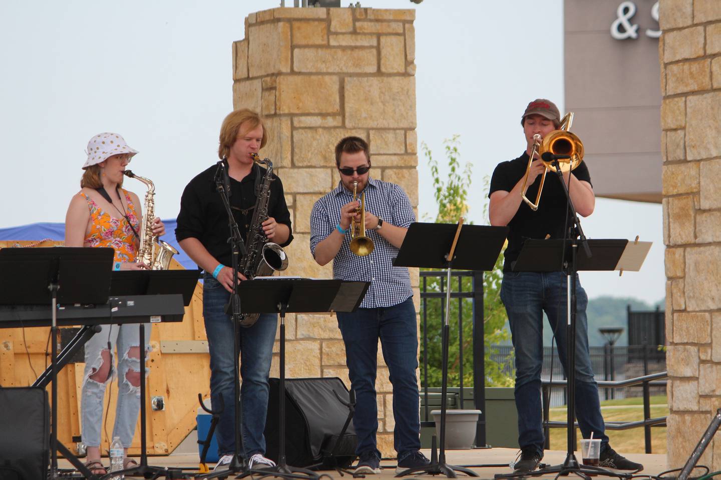 The brass section of the BAJA Band perform Saturday, June 10, 2023 during Rock Falls Tourism’s Bellson Music Fest.