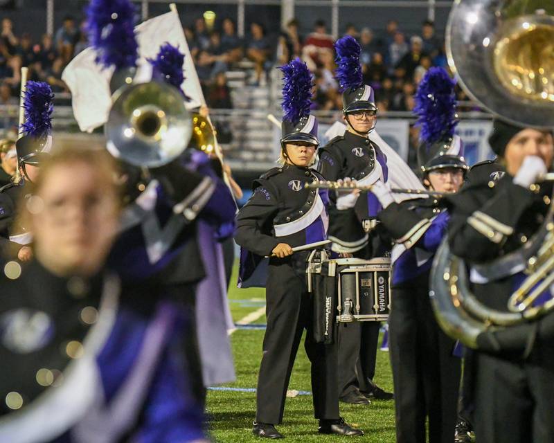 Downers Grove North marching band drummer Olivia Buirge performs during the Downers Grove South Marching Mustangs Music Bowl on Saturday Oct. 5, 2024, held at Downers Grove South.