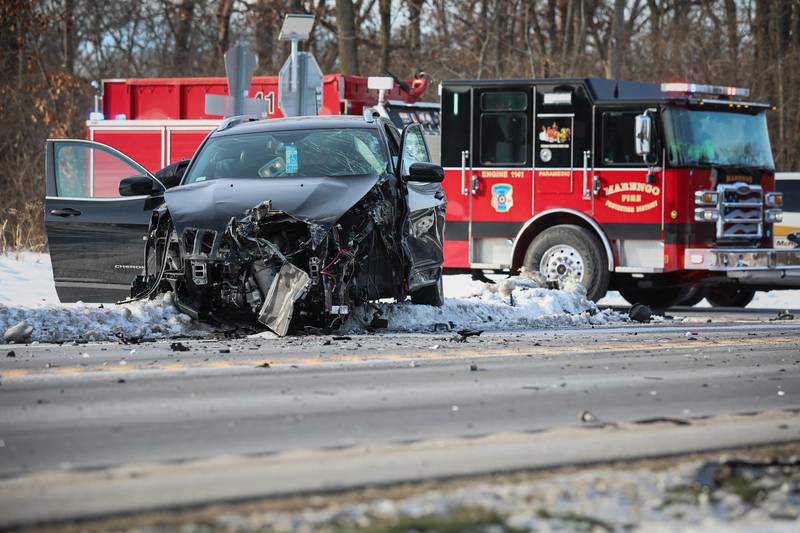 The Marengo Fire and Rescue Districts respond to a crash involving a semi-truck on Dec. 15, 2025 at the intersection of Kishwaukee Valley and Deerpass roads near Marengo.