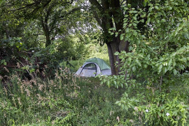 Some guests at the PADS shelter have set up tents outside of the property as seen Tuesday, July 15, 2025.