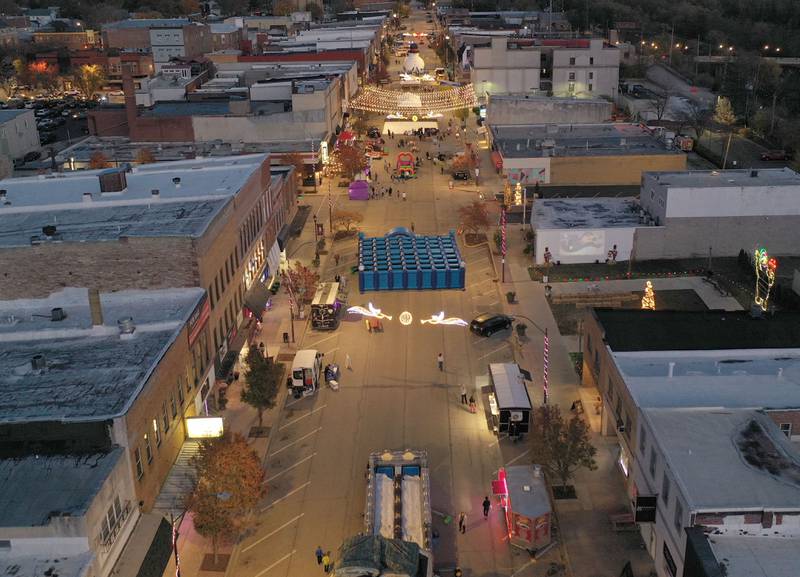 An aerial view of Frosty on First Street on Friday, Nov. 7, 2025 downtown La Salle.
