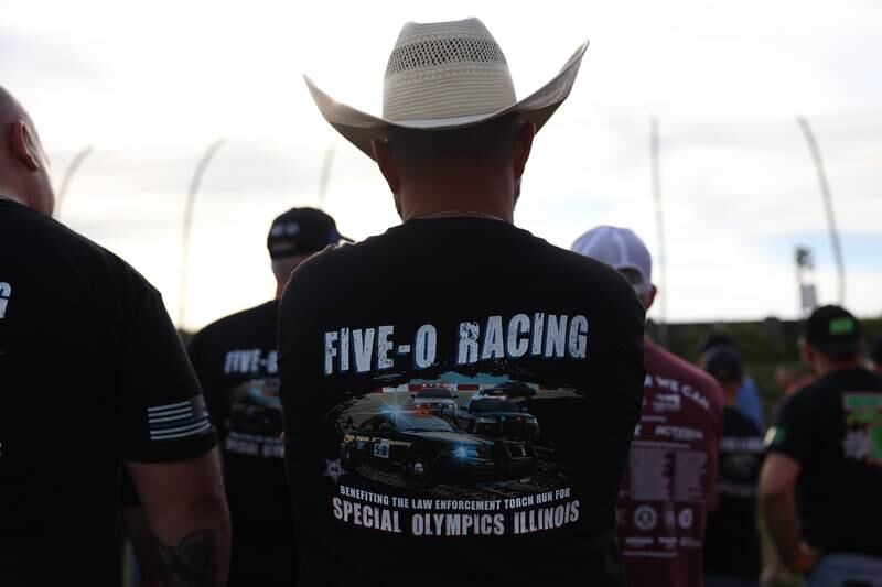 Police officers from Will and Grundy Counties race in the Five-O Race that raised over $180,000 for Special Olympics at Grundy County Speedway on June 15, 2024 in Morris.