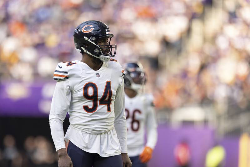 Chicago Bears pass rusher Robert Quinn during a game against the Minnesota Vikings, Sunday, Jan. 9, 2022 in Minneapolis.