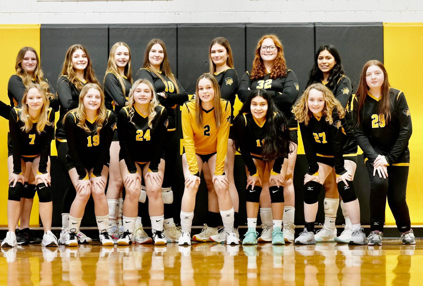 The Putnam County 8th grade volleyball team was celebrated on Monday, Feb. 12 for defeating Midland to finish as undefeated champions in the Tri-County Conference. Team members are (front row, from left) Diana Ely, Eden Carlson, Tinlee Sistek, Jaycee Dickey, Naty Villagomez, Megan Wiley and Illiana Luke; and (back row), Mya Barajas, Kennedy  Holocker, Avery Grasser, Myah Richardson, Finley Rue, Sam Marciniak and Britney Trinidad. Not pictured is Hannah Heighberger.
