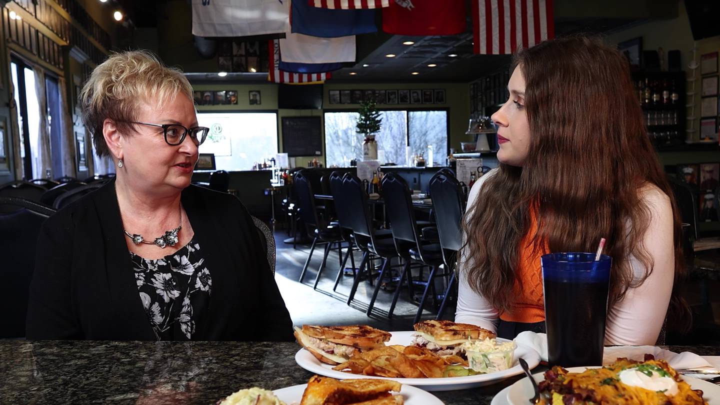 Kim Ribar and America's Best Restaurants host Danyel Detomo at Kim & Patty's Cafe on March 19. The video recorded that day is set to go online Friday, June 28, 2024.