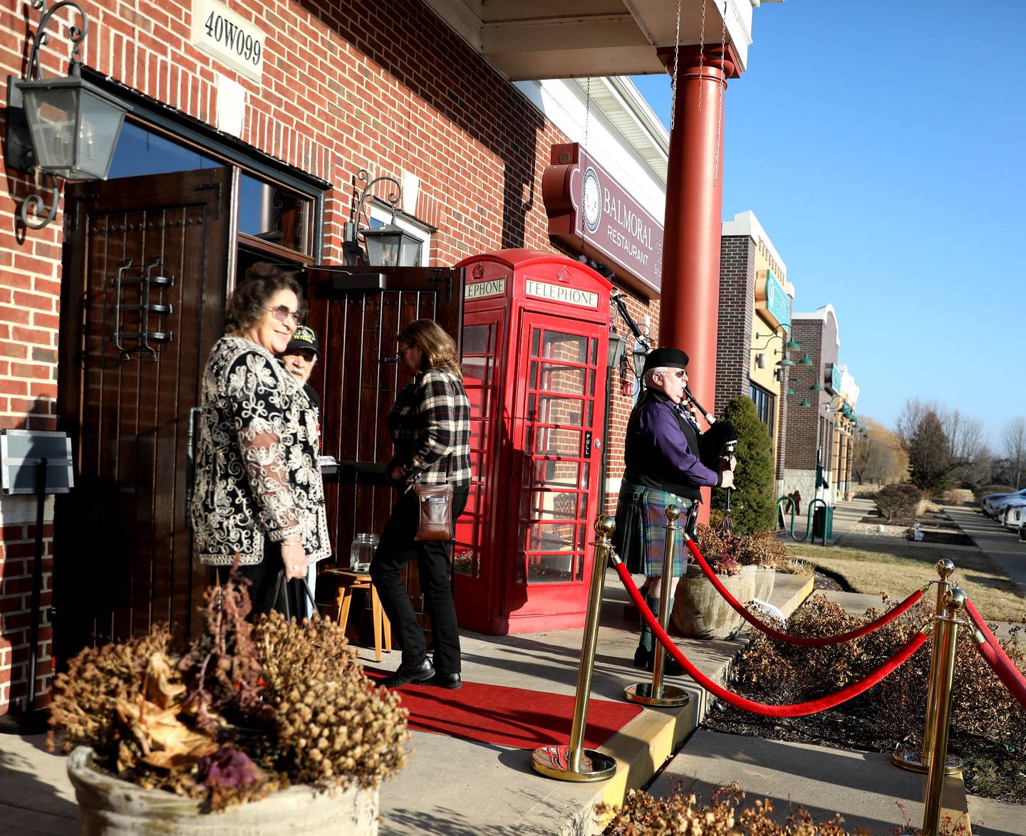 Bagpiper Steve La Rue of Yorkville plays outside Balmoral Restaurant in Campton Hills during their 5th annual Seniors Day free 3-course meal event on Tuesday, Jan. 10, 2023.