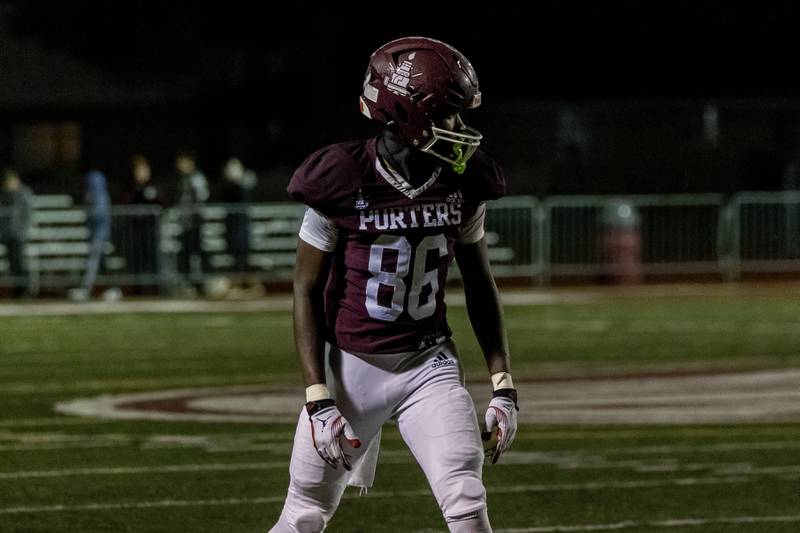Lockport's Khairi Sias waits for the action during an 8A varsity football playoff game against Homewood-Flossmoor at Lockport Township High School East Campus on Nov. 8, 2025.