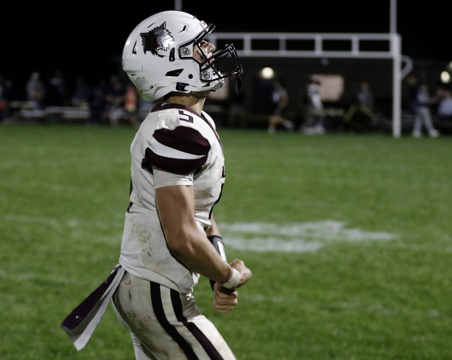 Prairie Ridge's Joseph Vanderwiel celebrates Prairie Ridge’s  21-20 win over Cary-Grove in a Fox Valley Conference football game on Friday, Sept. 22, 2023, at Cary-Grove High School in Cary.
