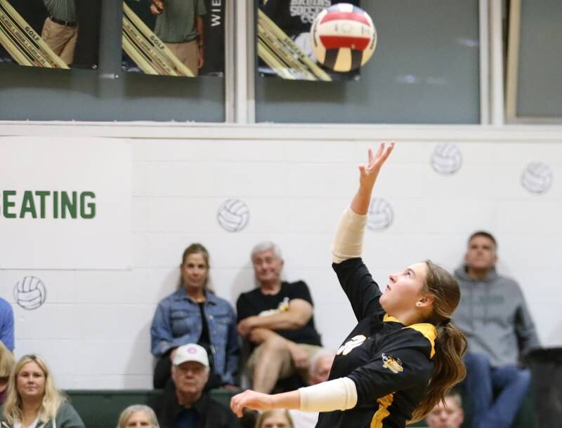 Putnam County's Myah Richardson spikes the ball against St. Bede on Tuesday, Sept. 24, 2024 at St. Bede Academy.