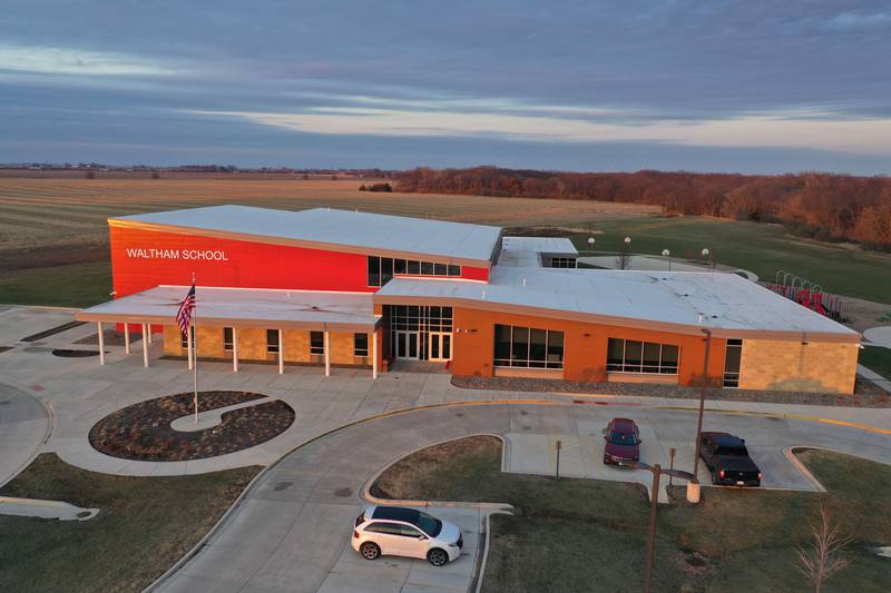 An aerial view of Waltham School on Thursday, March 27, 2025 in Utica.