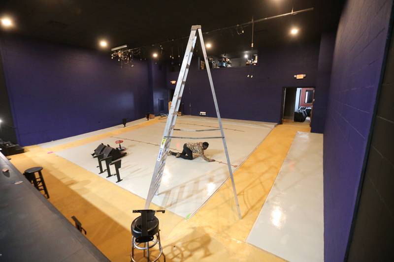 A view of the open floor where new seats are installed on Friday, Sept. 26, 2025 at Stage 212 in La Salle. Other renovation work at the theater includes a new stage curtain, acoustic panels for the walls, ceiling repairs, HVAC improvements, sound enhancements and lighting upgrades and painting.