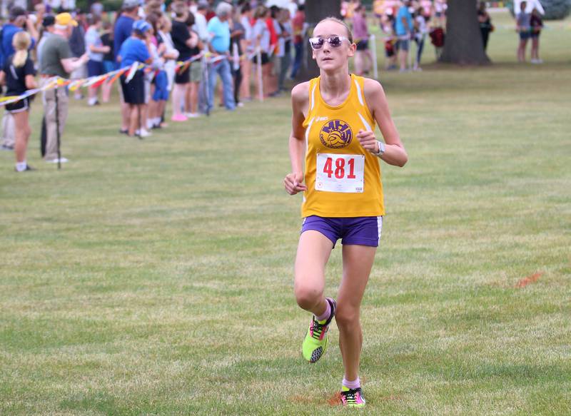 Lumen Setchell runs during the Gary Coates Invitational cross country meet on Saturday, Sept. 13, 2025 at Zearing Park in Princeton .