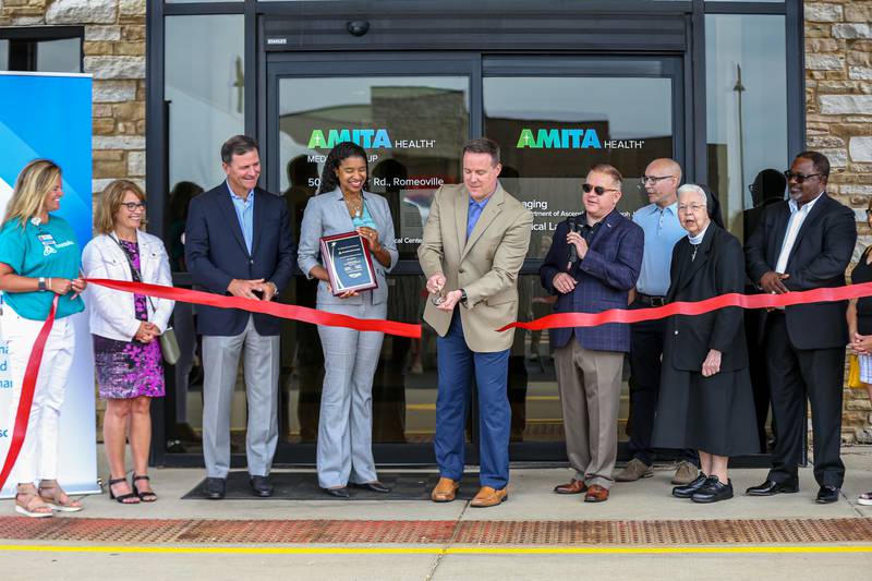 Ascension staff and local officials celebrate the grand opening of the new cancer care center on Sunday, July 17, 2022, at the Ascension Illinois Health Center, 500 S. Weber Road, Romeoville.