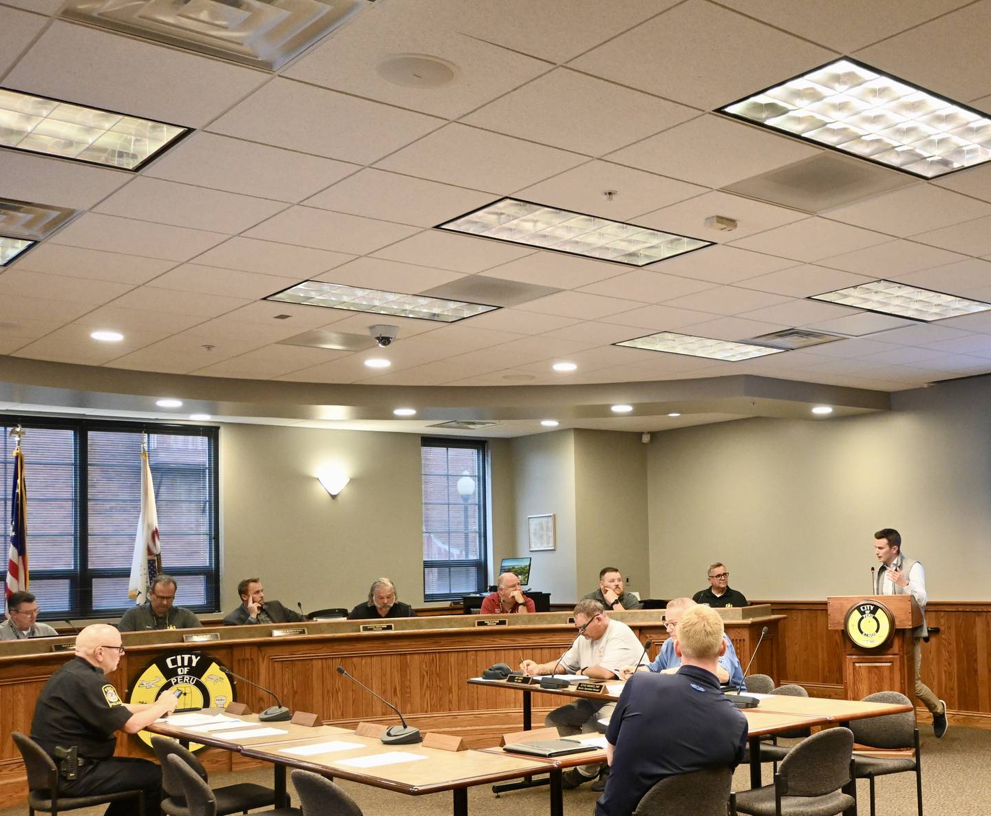 Matthew Klein talks to the Peru city council the Committee of a Whole on Monday night about his Phase 1 TBM project entitled "Wings Across America: The TBM Avenger Legacy".