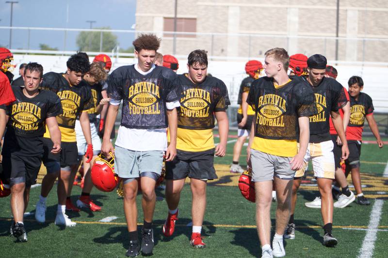 Batavia Varsity football takes the field for  practice on Wednesday, Aug.13,2025 in Batavia.