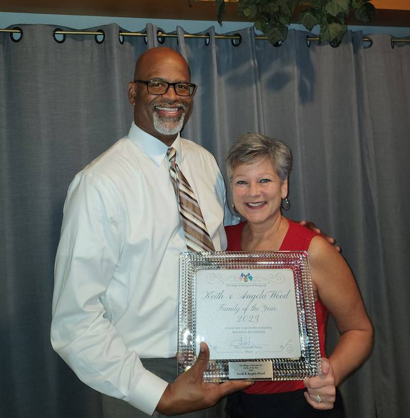 Brooks Middle School Principal Dr. Keith Wood and his wife Angela are the 2023 recipients of the Village of Bolingbrook’s Family of the Year Award.