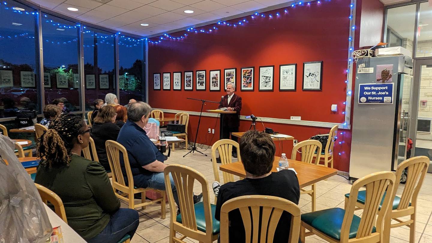 WriteOn Joliet held an mic night at the Book and Bean Cafe in Joliet on Thursday, Sept. 14, 2023. The cafe, located inside the Black Road branch of the Joliet Public Library, will serve customers for the last time on Dec. 30 since its owner, Tammy Duckworth, is retiring.