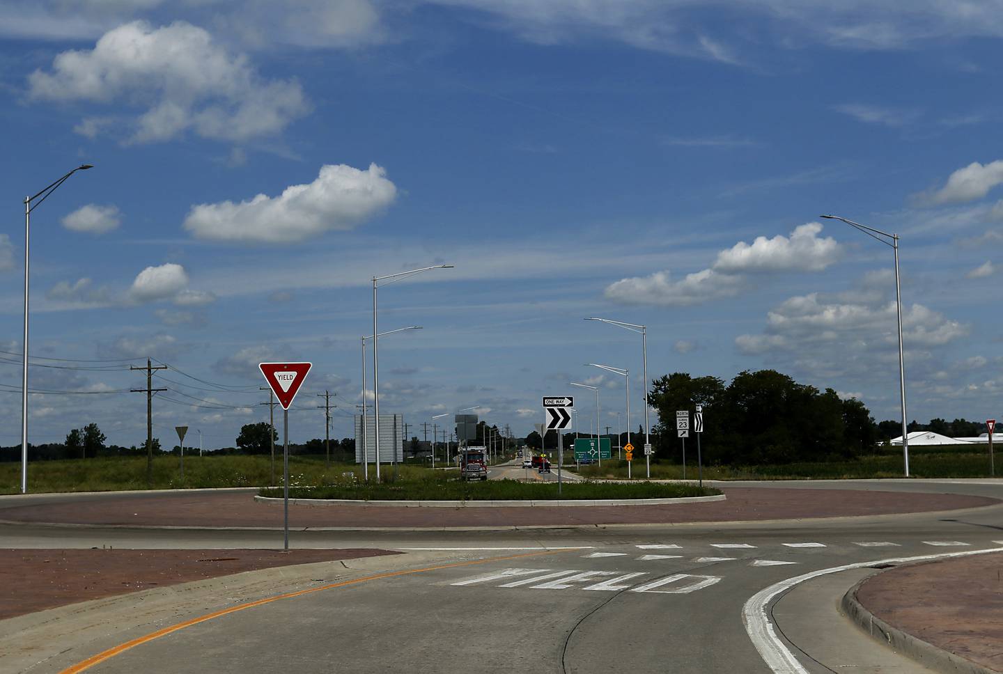 A roundabout near the Interstate 90 and Route 23 corridor on Tuesday, July 26, 2022. A year after Marengo's mayoral race drew attention to development of the corridor, both city and county officials are optimistic that the area could seen be a hub of both industrial and commercial activity.