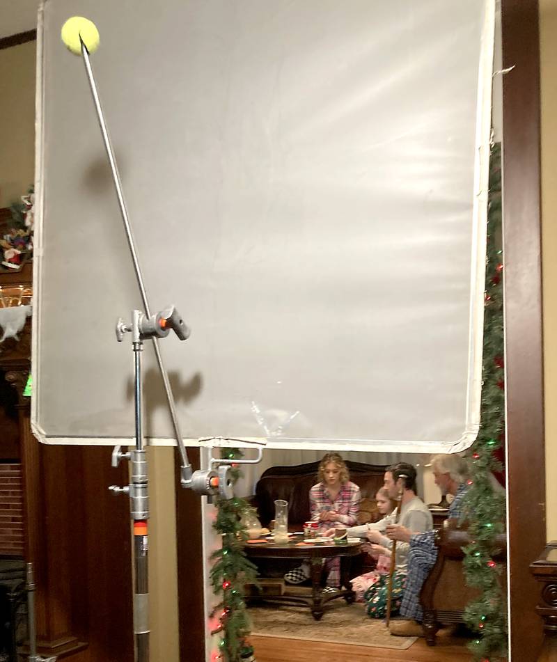 A scene for the “Exes of Christmas Past,” is filmed on Friday April 25, 2025, at the Cherry Tree Inn in Woodstock.