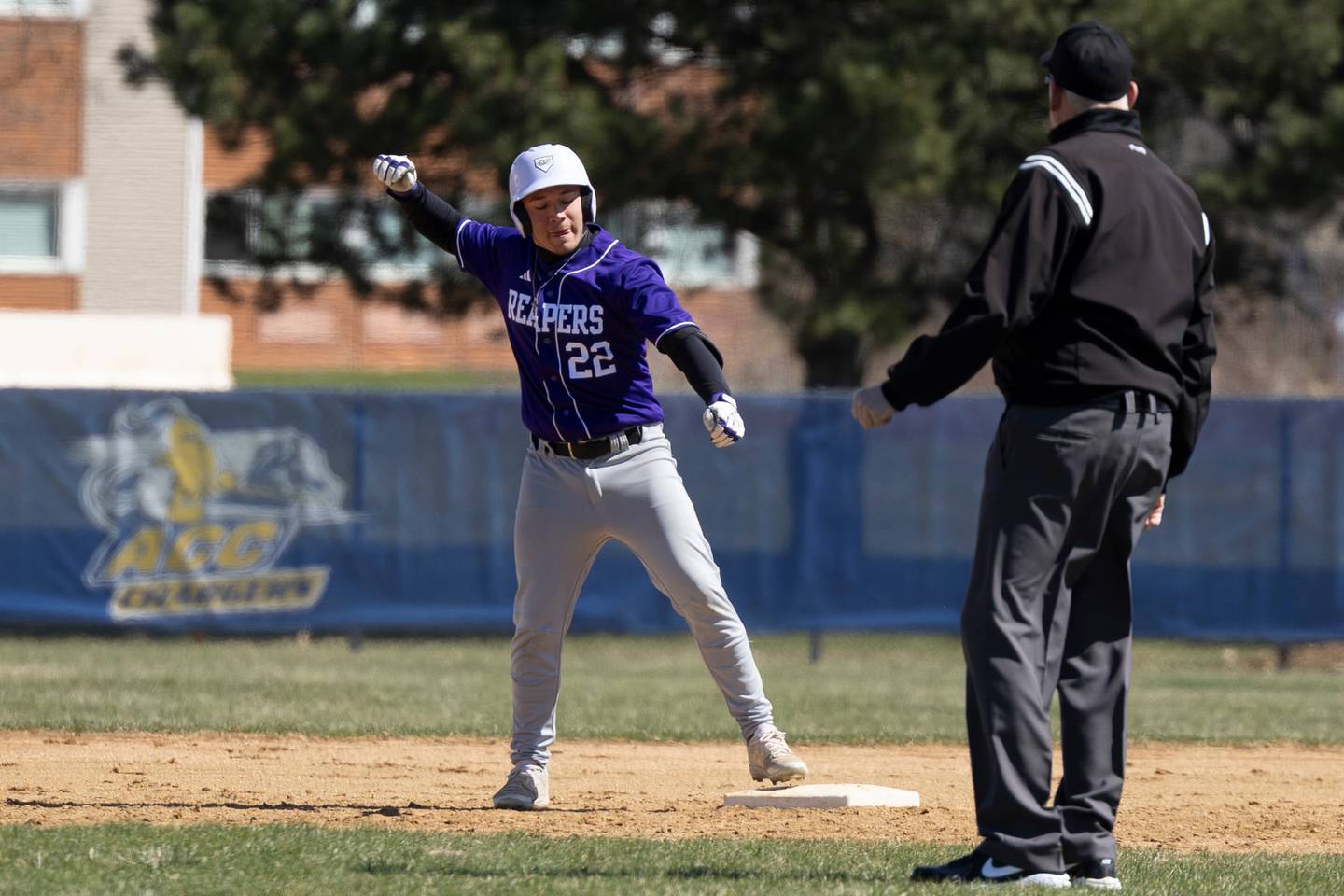 Plano's Brandon Ramos reacts after his double during Saturday's game at Aurora Central Catholic.
