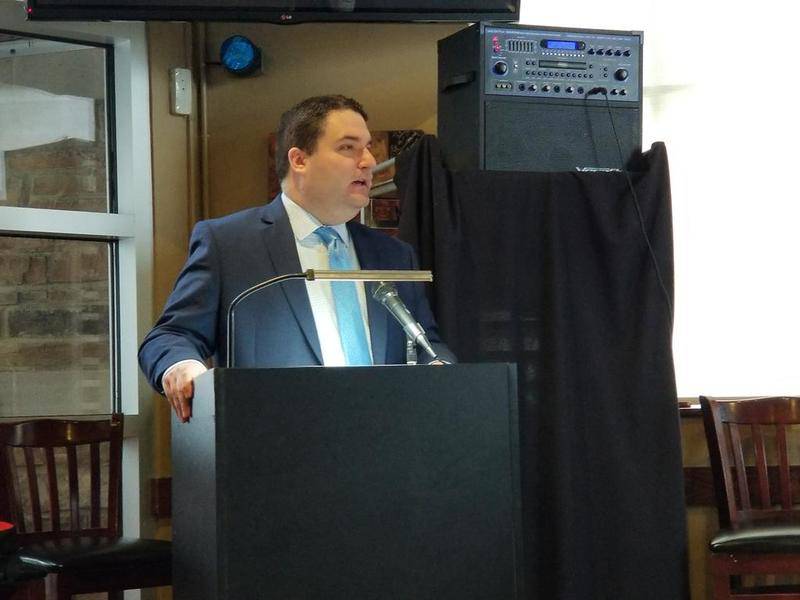 Marengo City Administrator Joshua Blakemore speaks during Marengo's State of the Community breakfast Thursday.