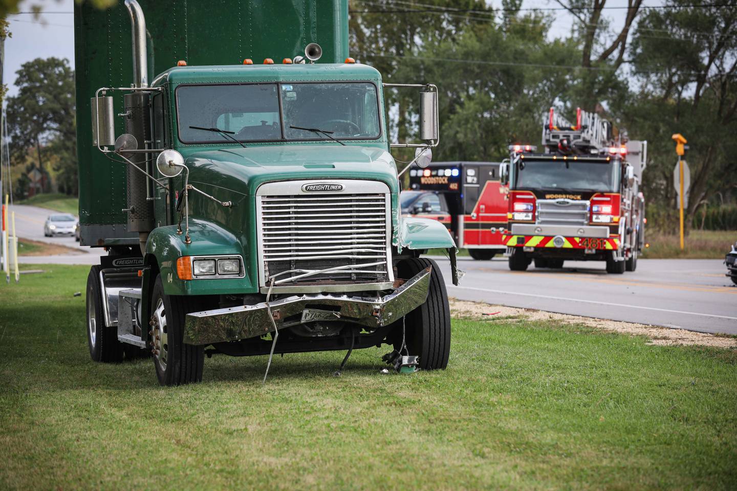The Woodstock Fire/Rescue District was called at about 2:30 p.m. Monday, Oct. 6, 2025, to the intersection of Hartland Road and Route 14 for crash between a small car and a semi-truck. The sole occupants of both vehicles were taken to area hospitals for injuries not considered life-threatening.