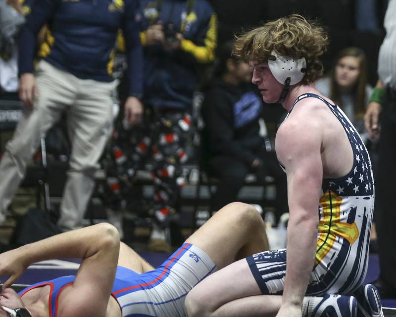 Yorkville Christian's Jackson Allen wins his 1st place match at 215lbs in the Plano Reaper Classic Boys Wrestling tournament Saturday Dec. 13, 2025 in Plano.