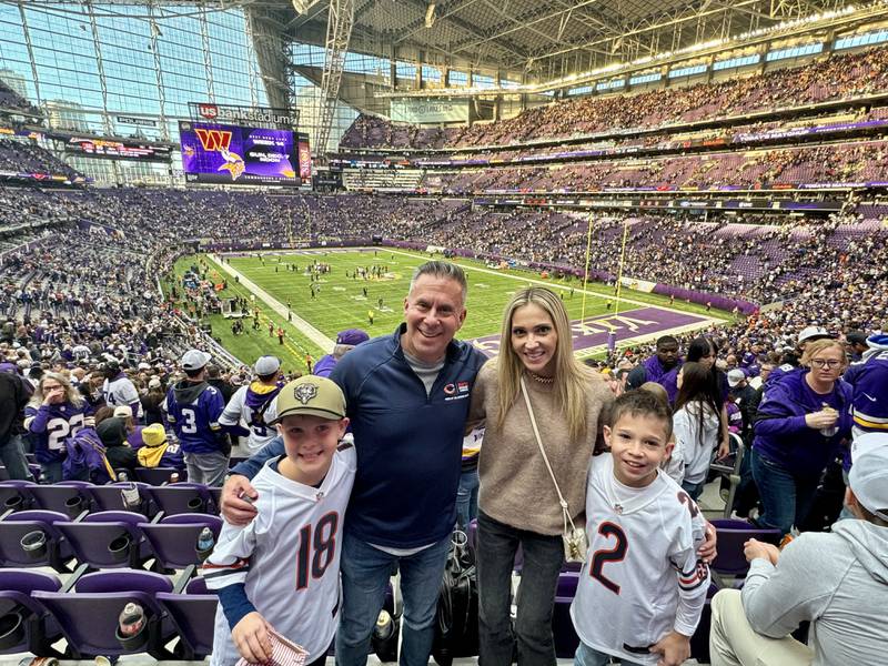 Marc Silverman (second from left) and family at US Bank Stadium in Minneapolis to watch the Chicago Bears face the Minnesota Vikings in Week 12